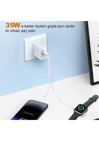 Novoo Gan 35w 2 Portlu Usb-c Pd Hızlı Şarj Cihazı Beyaz