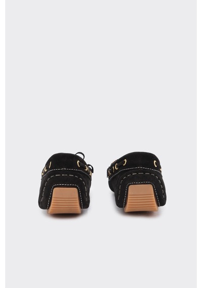 Derinet Hakiki Deri Püsküllü Kadın Loafer Siyah Süet Siyah Süet