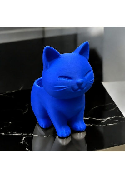 3d Baskı Sevimli Kedi Saksı - Figürlü Sukulent Saksısı-mavi Çok Renkli