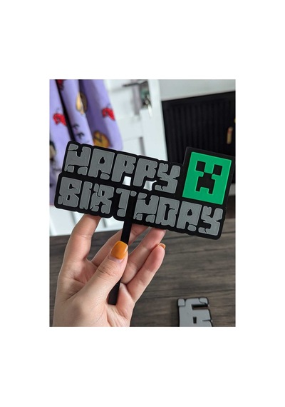 Piksel Oyun Temalı Doğum Günü Pasta Süsü Happy Birthday 2 Adet