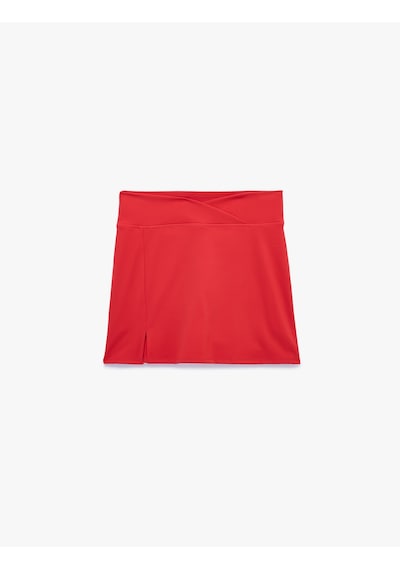 Koton Yırtmaç Detaylı Yüksek Bel Slim Fit Mini Spor Şort Etek Kırmızı 6sak40142nk