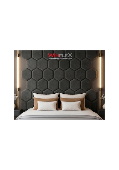 Winflex 40x50cm Altıgen Kumaş Kaplı Akustik Panel 1 Adet Antrasit