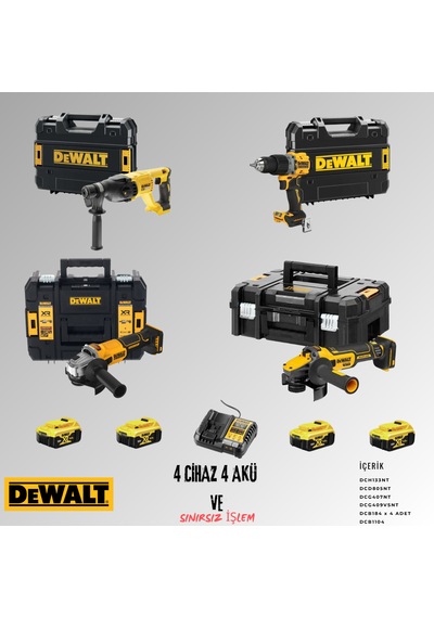 Dewalt DCH133NT + DCD805NT + DCG407NT + DCG409VSNT 4 Adet 5 Amper Akü + Şarj Aleti Set