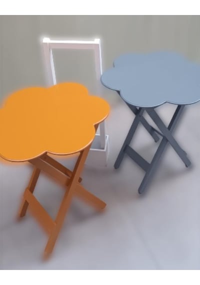 1448bng90096çanta Zigon Sehpa Papatya Model İkili Takım Ahşap Mdf Hardal Ve Gri Renk Uyum El Yapım