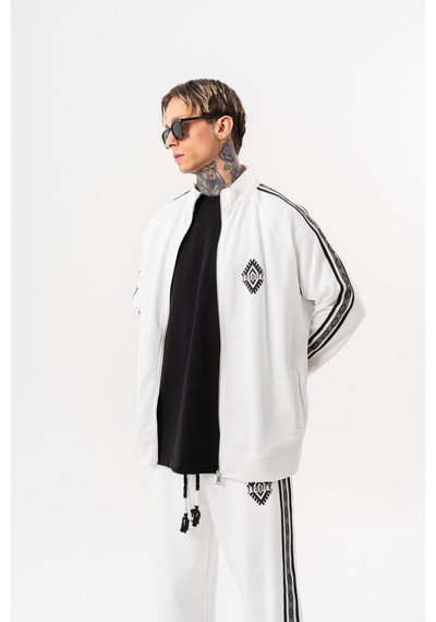Respire Erkek Şerit Detaylı Dik Yaka Doubleface Zip Oversize Sweatshirt Ekru
