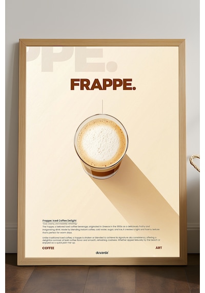 Frappe Kahve Doğal Ahşap Çerçeveli Poster, Dekoratif Duvar Tablosu