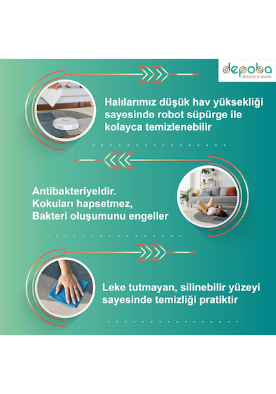 Erne Kadife Kaymaz Pamuk Tabanlı Yıkanabilir Antibakteriyel Salon Halısı 120x180