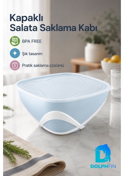 4,5 L Kapaklı Salata Saklama Kabı Bpa Free Taşıma Saplı Mavi Çok Renkli
