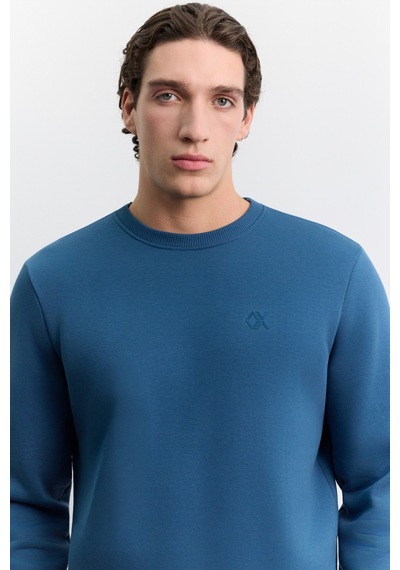Avva Erkek İndigo Bisiklet Yaka 3 İplik Şardonlu -5 Dereceye Dayanıklı Regular Fit Sweatshirt A62y1291