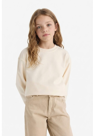 Defacto Kız Çocuk Relax Fit Bisiklet Yaka Basic Düz Sweatshirt A2797a825auer134 Ekru