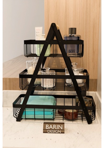3 Katlı Metal Telli Banyo Düzenleyici Raf Havluluk, Pamukluk, Kişisel Bakım Ve Kozmetik Organizer Siyah