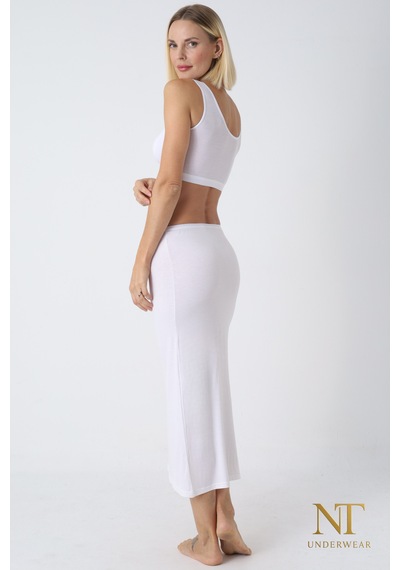 Nt Underwear Bambu Uzun Etek Astarı, Maxi Jupon Doğal Kumaş, Modern Kalıp. Beyaz