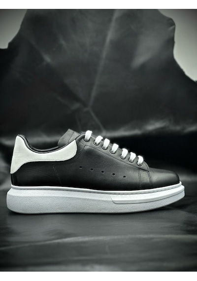 Erkek Hakiki Deri Sneakers Siyah Beyaz Siyah-beyaz Siyah - Beyaz