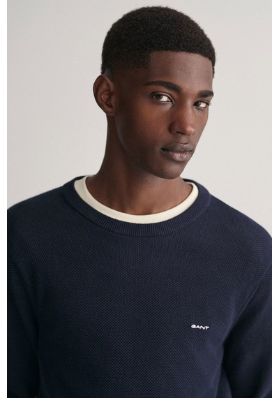 Gant Erkek Regular Fit Bisiklet Yaka Logolu Kazak - Lacivert Evenıng Blue