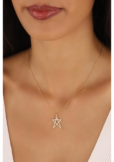 Yıldız Gümüş Kolye Beyaz Zirkon Taşlı Rose Gold