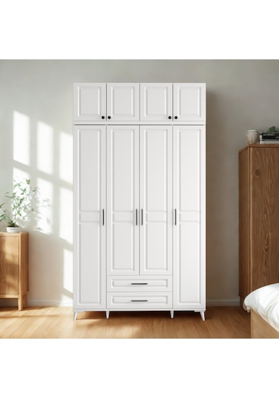 Handy 4 Kapaklı Yüklüklü Gardırop Mdf Gövde, Yavaş Kapanır Kapaklı, Modern Tasarım Beyaz