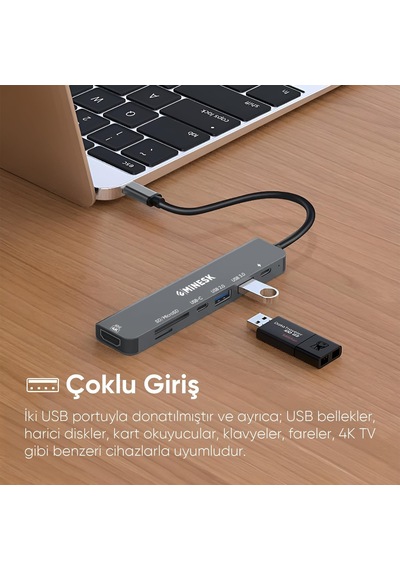 Macbook İle Uyumlu Usb-c Hub Çoklayıcı Hdmı/sd Card/micro Sd/usb 2.0/usb 3.0/usb-c/pd 100watt /