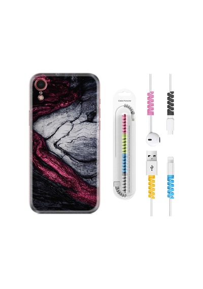 Apple Uyumlu iPhone XR Kılıf Kablo Koruyuculu Purple Gray Marble 1617