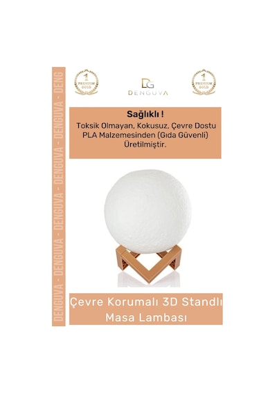 Ledışık Dekoratif 3d Moonlight Standlı Pilli Pla Güvenli Çocuk Odası Modern Led Ay Gece Masa Çok Renkli