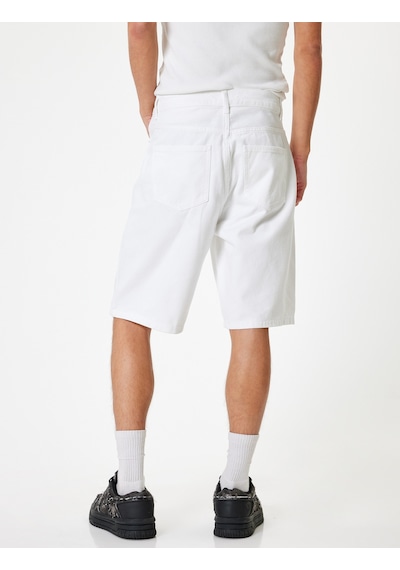 Koton Oversize Kot Şort Bermuda Cep Detaylı Pamuklu Beyaz 4sam40052ıd Beyaz