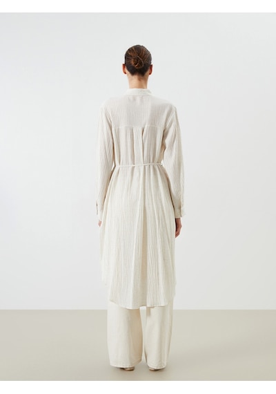 Lcwaıkıkı Classic Beyaz Keten Karışımlı Oversize Kadın Gömlek Tunik