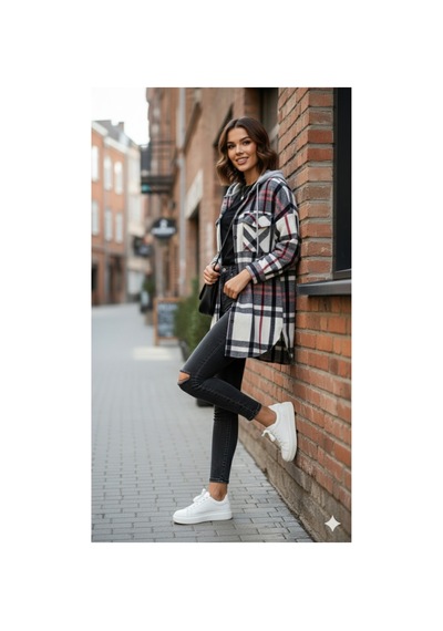 Polologin Butik Kapüşonlu Ekose Gömlek Ceket - Siyah/beyaz/kırmızı Desenli Lacivert