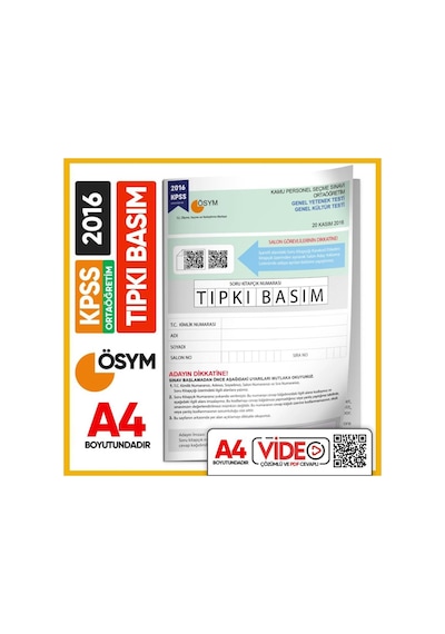 2016 Kpss Ortaöğretim/lise Ösym Tıpkı Basım Çıkmış Soru Kitapçığı (VİDEO ÇÖZÜMLÜ TÜRKİYE GENELİ)