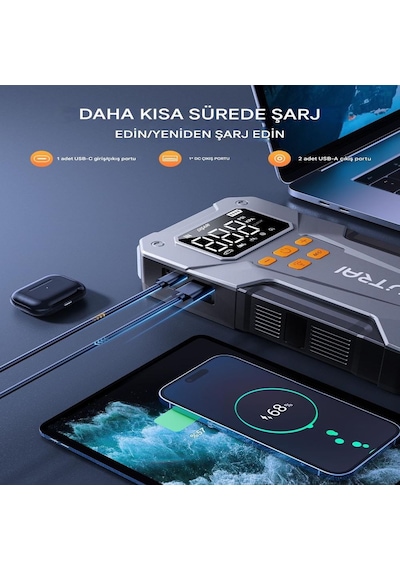UTRAI Jstar JS20 10000mAh 5000A Jump Starter Taşınabilir Akü Takviye Cihazı + Lastik Şişirme Pompası (18W QC3.0 + Çanta + LED Lamba + Powerbank + Eldiven)