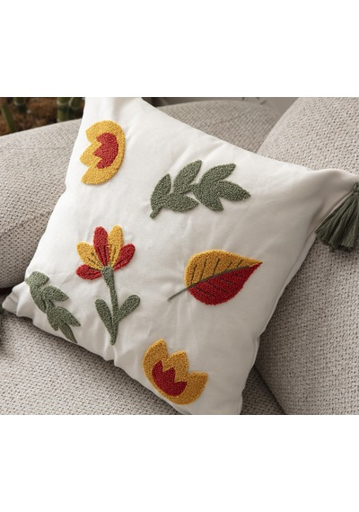 Comfort Serisi Punch İşlemeli Keten Kırlent Kılıfı 43x43 Cm Bej