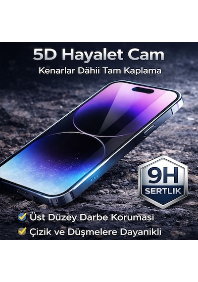 Ferro iPhone Uyumlu 17e 5d Hayalet Ekran Koruyucu - Aparatlı Kolay Uygulama - 9h Tam Kaplama Full Cam