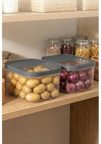 2'li 12 Lt Multibox Füme Kayar Kapaklı Saklama Kabı & Erzak Kabı & Patates Soğan Kovası Füme