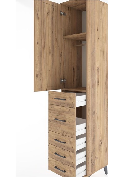 Hyperion Dolap 2 Raflı 5 Çekmeceli Tek Askılı 44x44x221 Çam-çam Atlas Çam