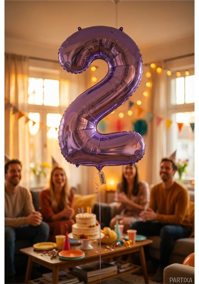 32 İnç Mor Rakam 2 Folyo Balon Çok Renkli