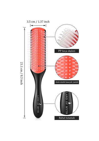 Lom1211 Styling Brush 9 Sıra Şekillendirme Fırçası Curly Girl Kıvırcık Kız Metodu Fırçası Siyah