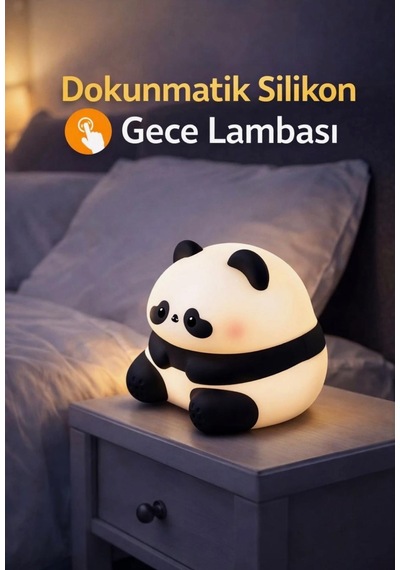 Rose Teknoloji Dokunmatik Panda Tasarımlı Silikon Gece Lambası 3 Kademeli Ayarlanabilir Yumuşak Işık Lamba Beyaz - Siyah
