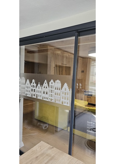 Technosmart 45x150cm Dekoratif Şehir Temalı Buzlu Cam Filmi Statik Kaplama Mutfak Ofis Banyo Pencere