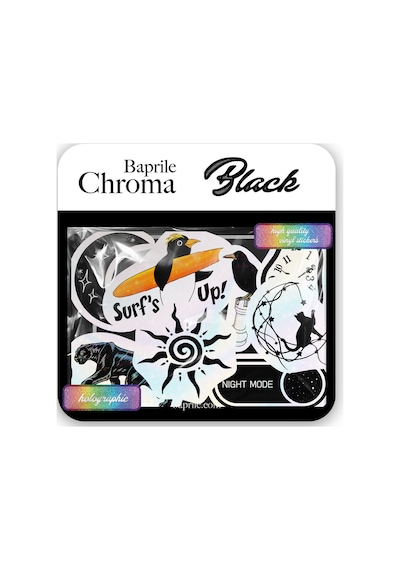 Siyah Renk Temalı Hologram Stickerlar 21 Adet Sticker Paketi Suya Dayanıklı Laptop Termos Telefon Etiket Seti