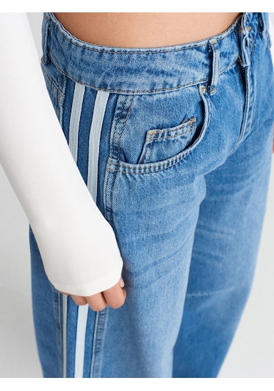 Dilvin 71755 Yanı Şeritli Balon Denim Pantolon Mavi