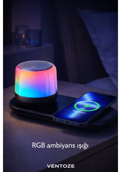 Kablosuz Şarj Standlı Bluetooth Hoparlör Masa Üstü Telefon Tutucu Ve Şarj İstasyonu 3 Ü 1 Arada