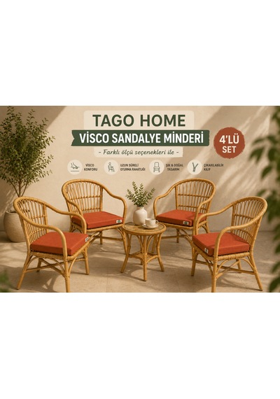 Tago Home 4lü Visco Sandalye Minderi Seti 30 30 Cm Kiremit