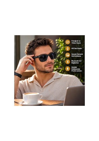 Yapay Zekâ Destekli Akıllı Gözlük Kamera, Video Ve Hd Ses Kayıtlı Bluetooth Smart Glasses