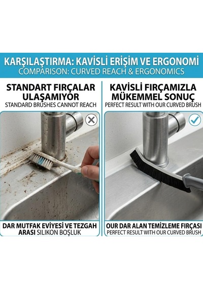 4 Adet Dar Alan Temizleme Fırçası Seti - Kavisli Derz Ve Boşluk Fırçası - Mutfak, Banyo Ve Pencere Rayları İçin Sert Kıllı Fırça
