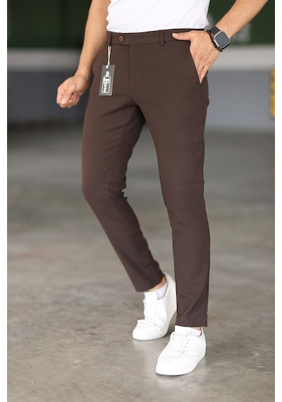 Bürke Erkek Kahverengi Renk Kaliteli Slimfit Kumaş Bilek Boy Pantolon (100-135 kg battal beden 40-42-44)