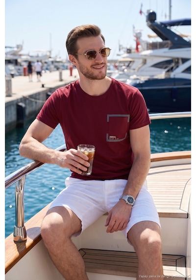 Buratti Bisiklet Yaka Pamuklu Slim Fit Erkek T Shirt 541Rework Bordo