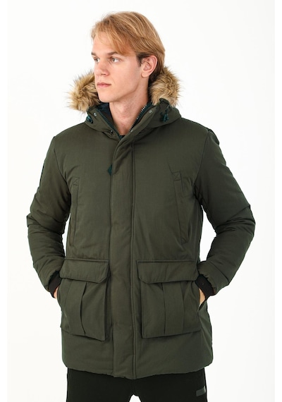 Maraton Sportswear Regular Erkek Kapşonlu Uzun Kol Basic Haki Parka 21302 Haki