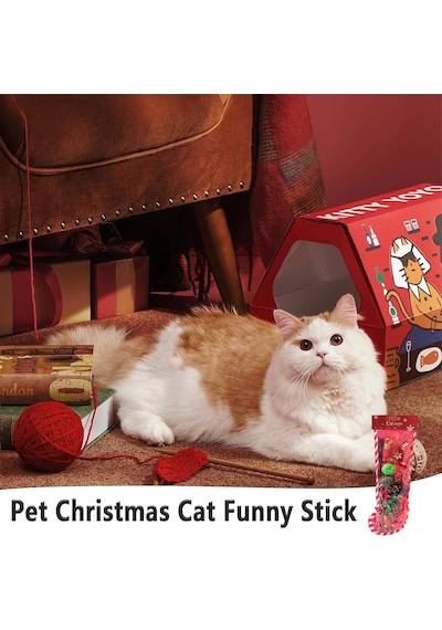 Yılbaşı Temalı Kedi Oyuncak Seti 8 Parça Zilli Ve Hışırtılı Toplar, İpli Fareler, Peluş Noel Yastığı