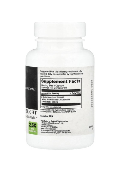 Davinci Laboratories, Glutathione Bright, 60 Capsules 200 Mg Per Capsule