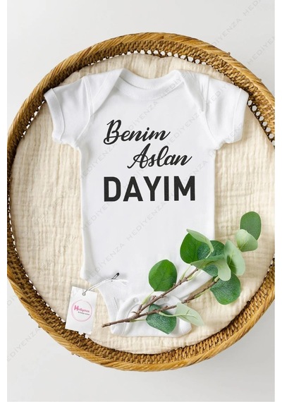 Hediyenza Benim Aslan Dayım Özel Tasarım Bebek Zıbın Pamuklu Çıtçıtlı Body Beyaz