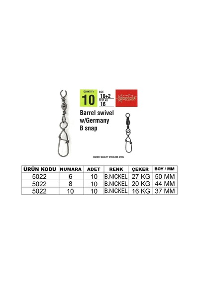 Captain 5022 Germany Klips 10lu Paket Black Nikel Standart - 6+4