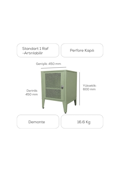 Alfafonet Ziglat Serisi Kilitli Metal Home Office Dolabı %70 Perfore Kapaklı Yeşil Ral 6018 450x600x450 Mm